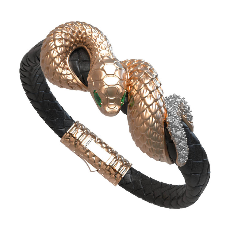 Браслет из золота c бриллиантами, изумрудом и шнурком