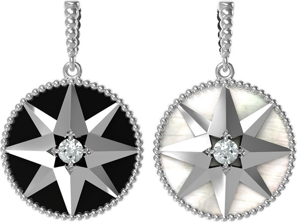 Подвеска из белого золота c фианитом, ониксом и перламутром