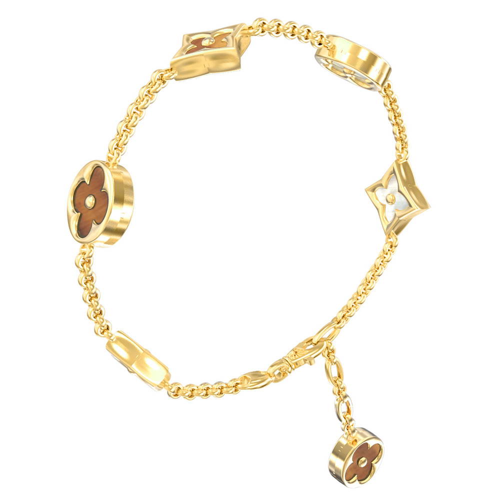 Браслет из лимонного золота c тигровым глазом и перламутром