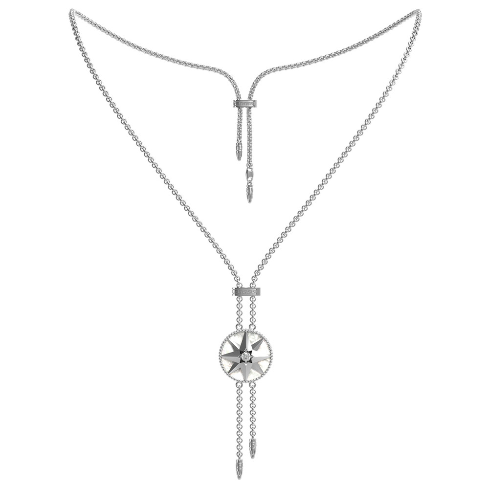 Колье из белого золота c фианитом, лазуритом и перламутром