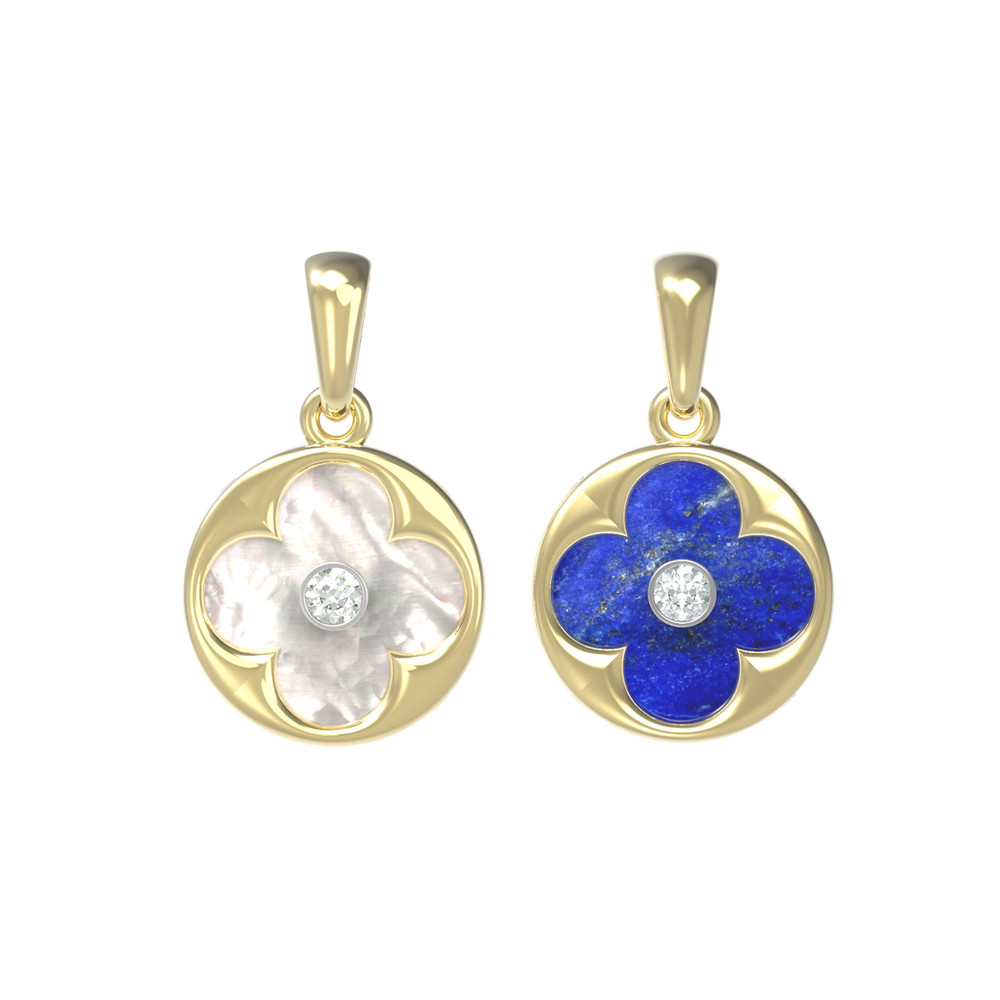 Подвеска из лимонного золота c бриллиантами, лазуритом и перламутром