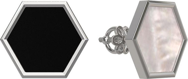 Серьги из белого золота c ониксом и перламутром