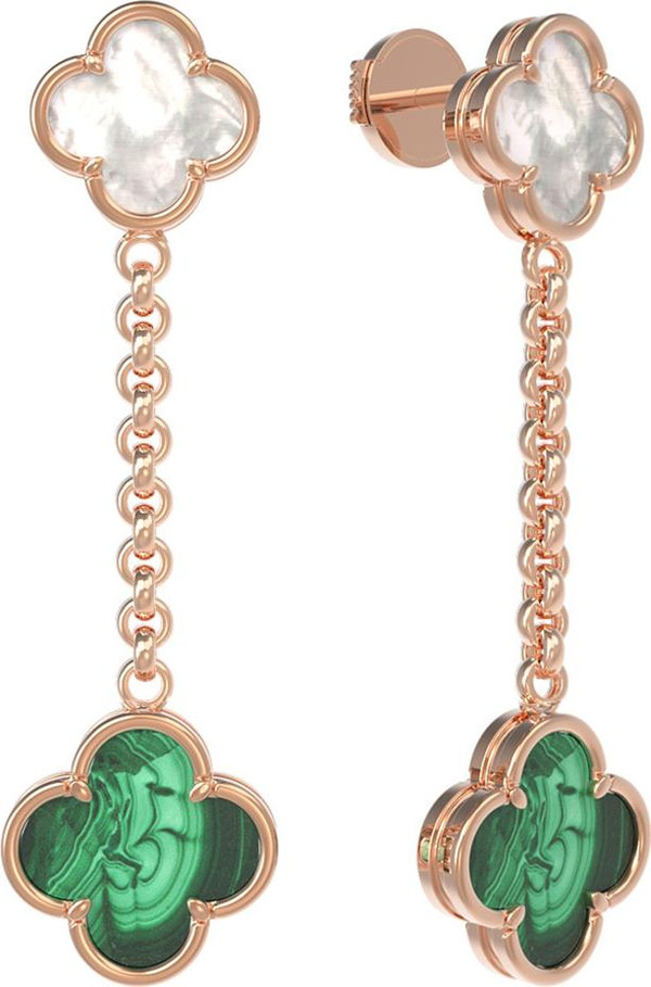 Серьги из золота c малахитом и перламутром