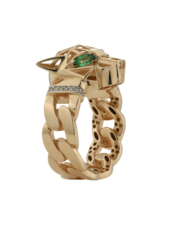 Кольцо из золота c бриллиантами и изумрудом