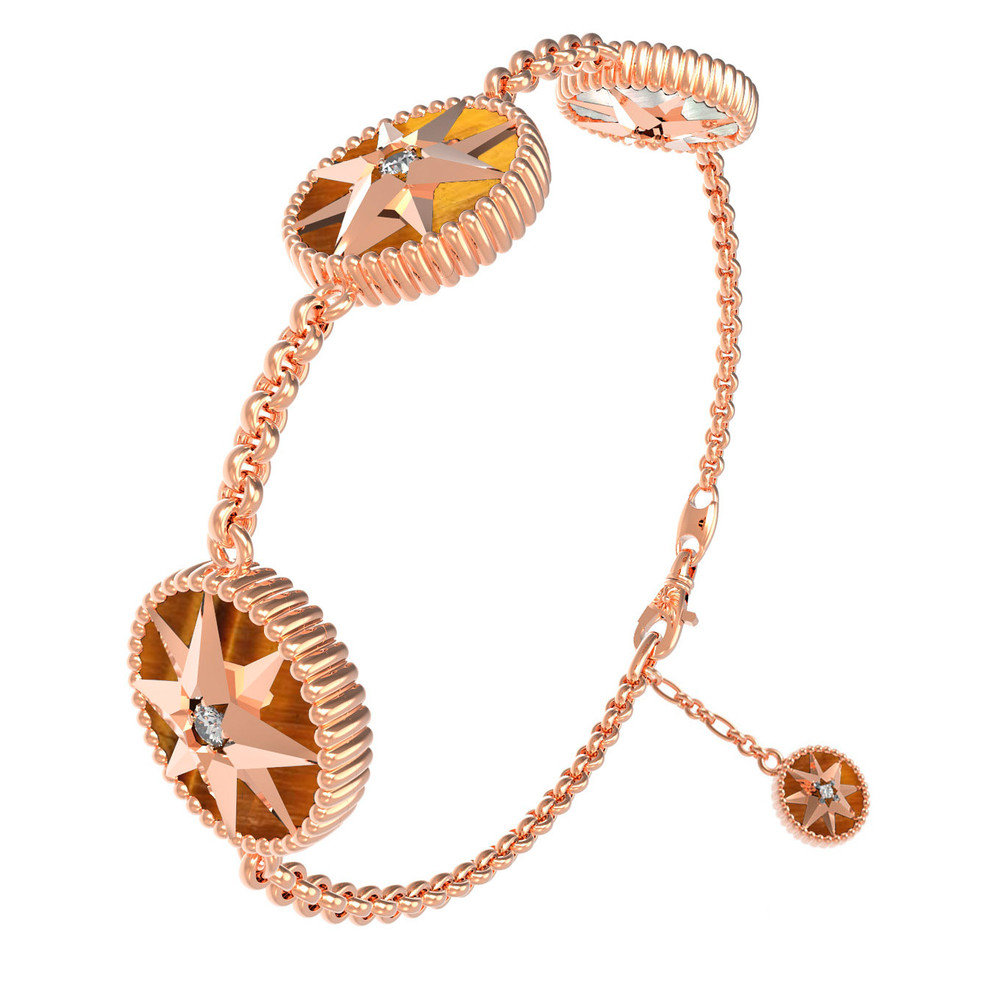 Браслет из золота c фианитом, тигровым глазом и перламутром