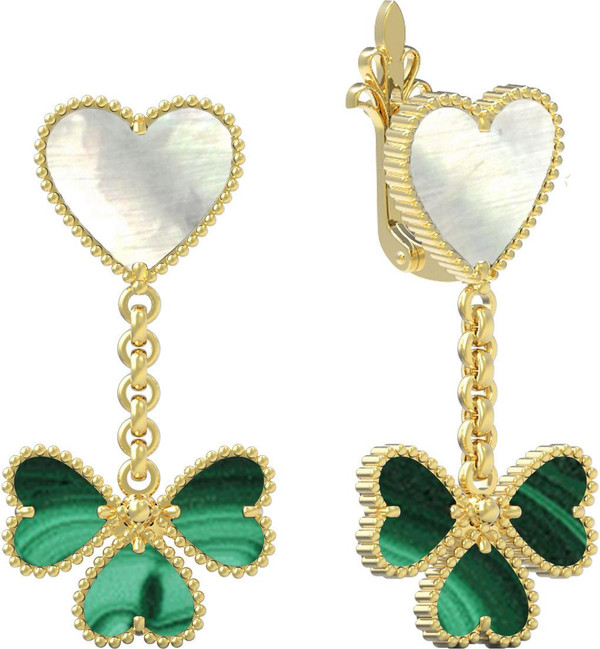 Серьги из лимонного золота c малахитом и перламутром