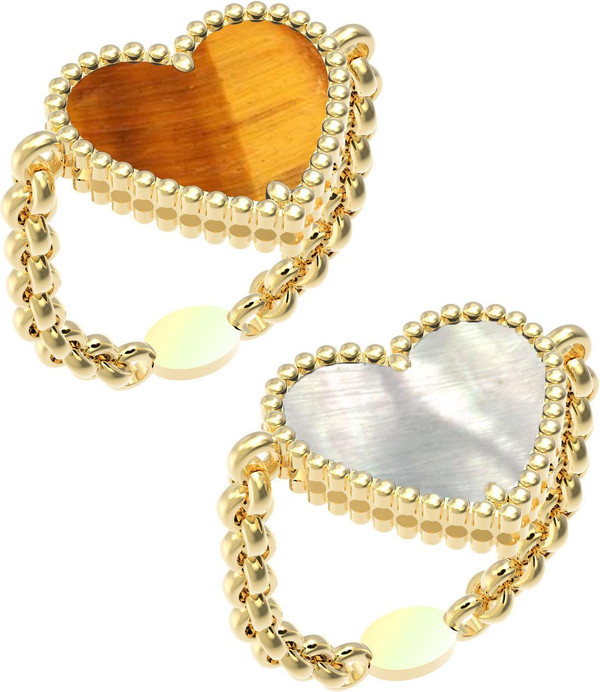 Кольцо из лимонного золота c тигровым глазом и перламутром