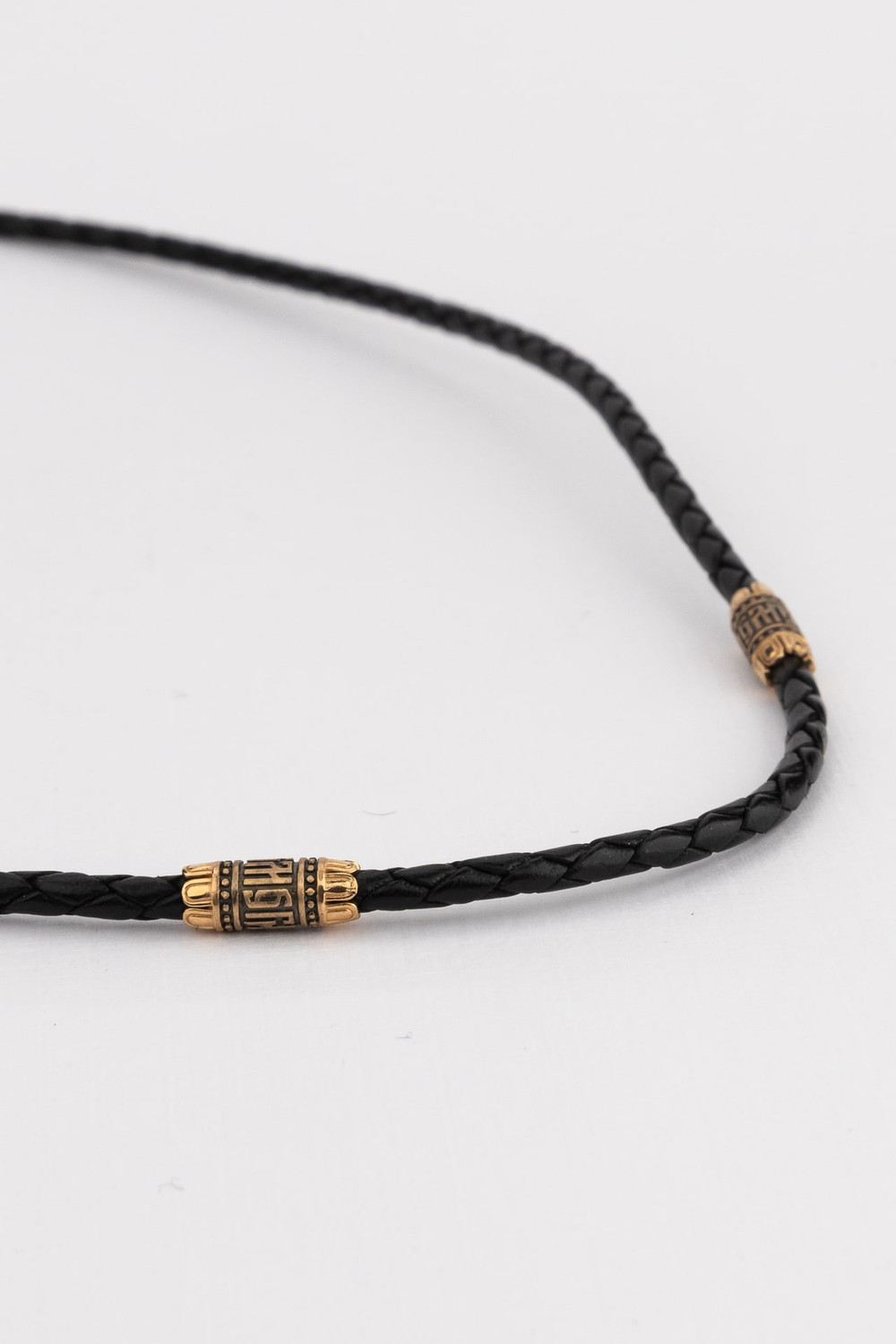 Гайтан из золота c кожаным шнурком