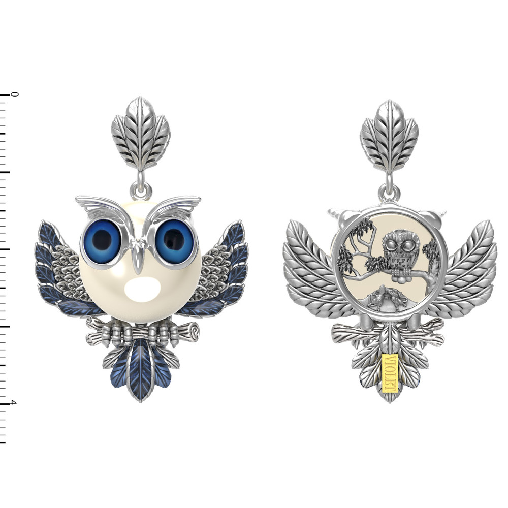 Подвеска из белого золота c эмалью и жемчугом