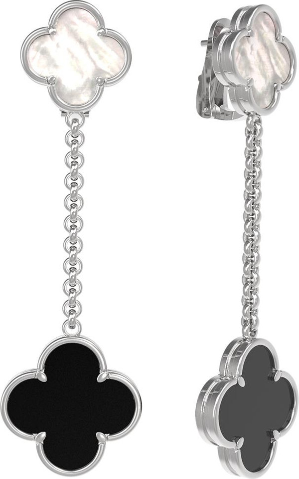 Серьги из белого золота c ониксом и перламутром