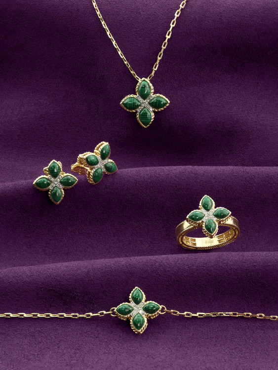 Кольцо из лимонного золота c бриллиантами и малахитом