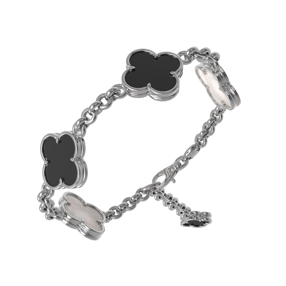 Браслет из белого золота c ониксом и перламутром