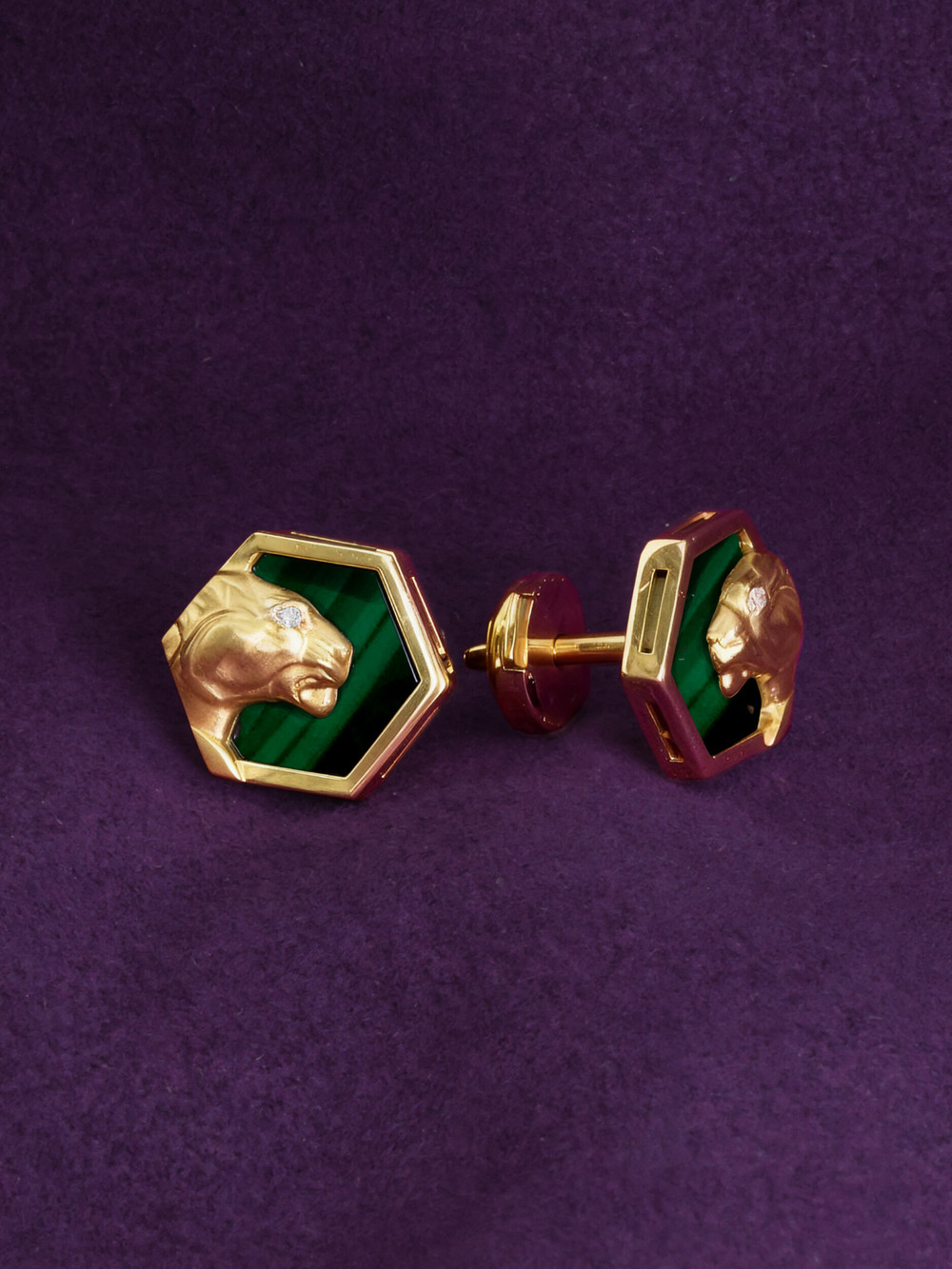 Серьги из лимонного золота c бриллиантами и малахитом