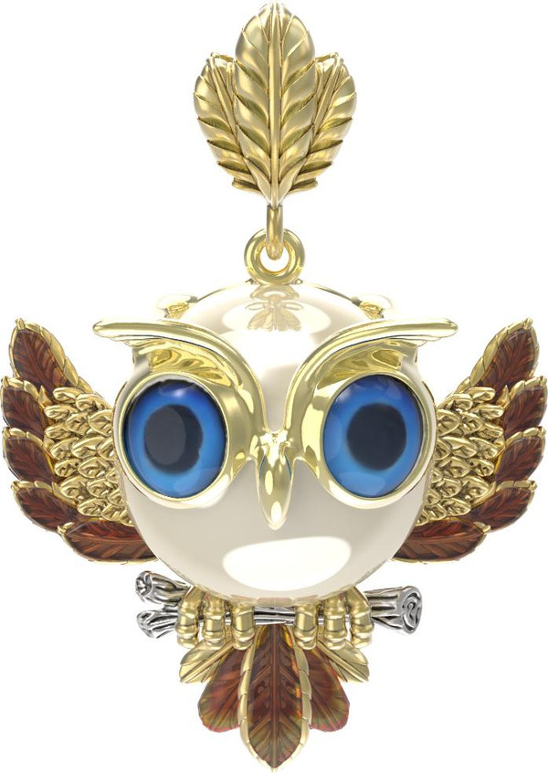 Подвеска из лимонного золота c эмалью и жемчугом