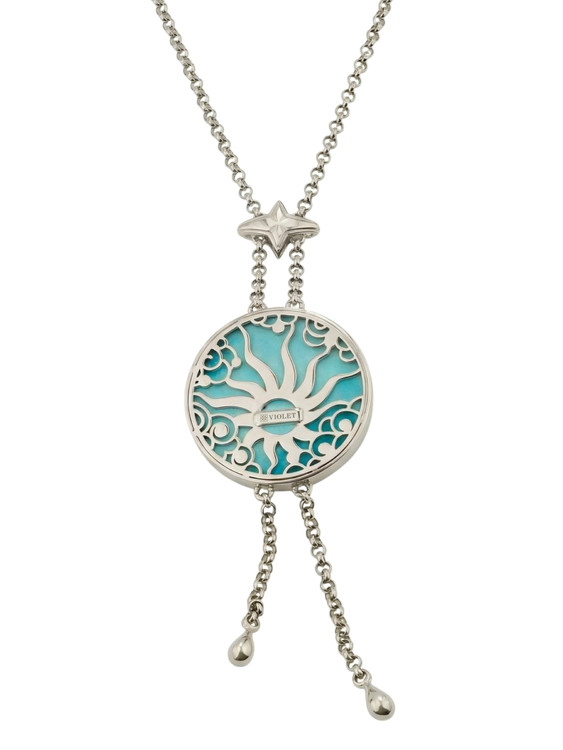 Колье из белого золота c бирюзой и перламутром