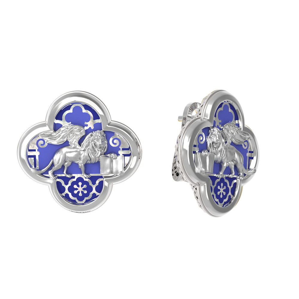 Серьги из белого золота c эмалью и перламутром