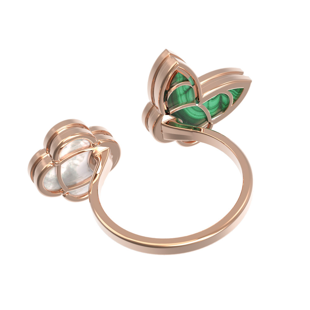 Кольцо из золота c малахитом и перламутром