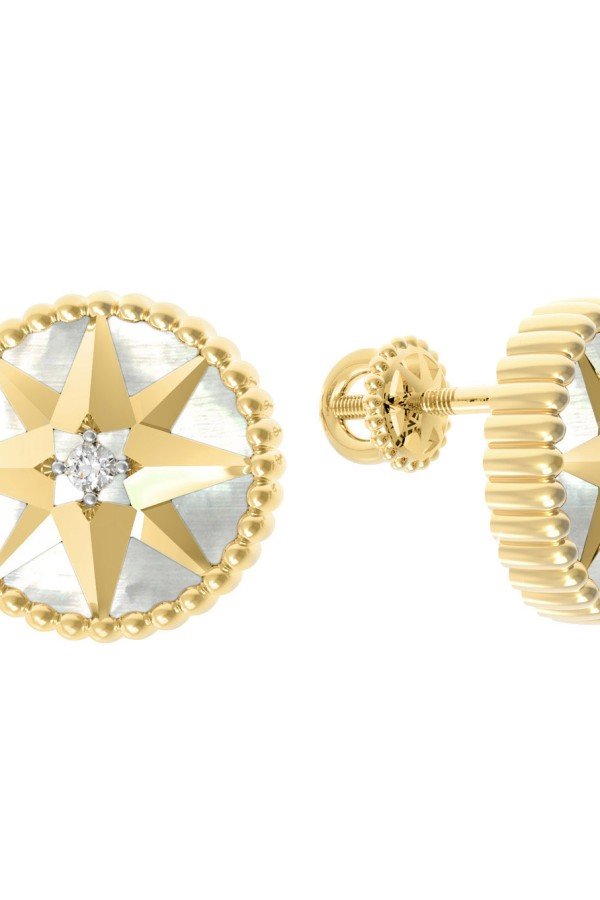 Серьги из лимонного золота c фианитом и перламутром