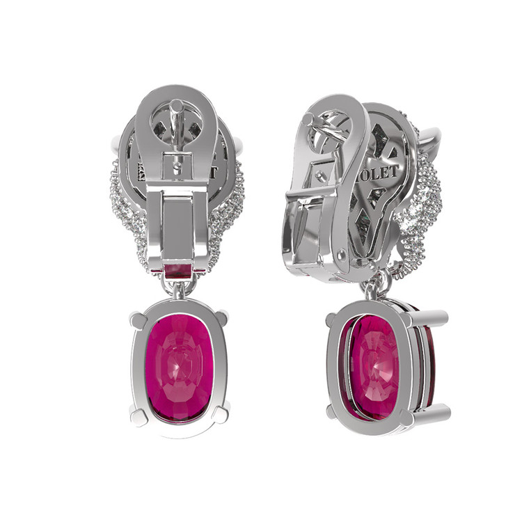Серьги из белого золота c бриллиантами, рубином и изумрудом