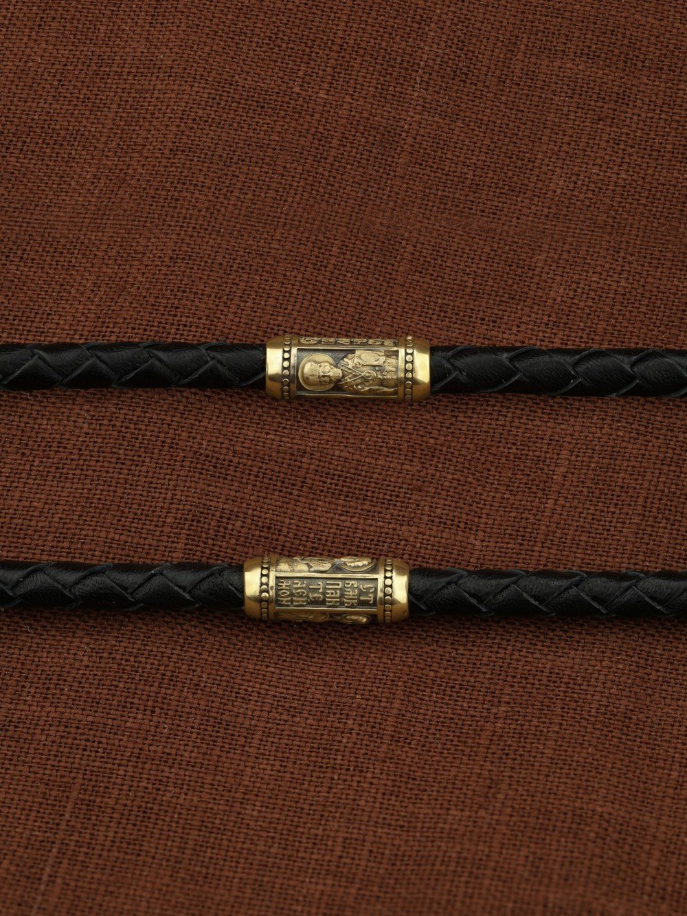 Гайтан из лимонного золота c кожаным шнурком