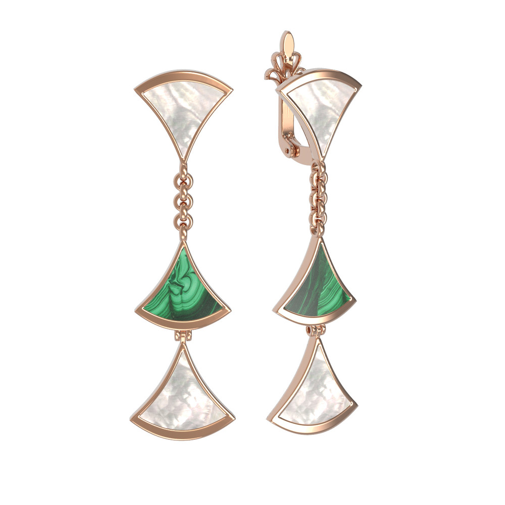 Серьги из золота c малахитом и перламутром