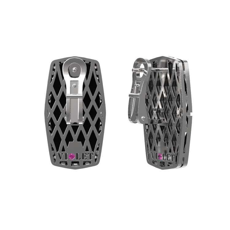 Серьги из белого золота c бриллиантами, рубином и ониксом