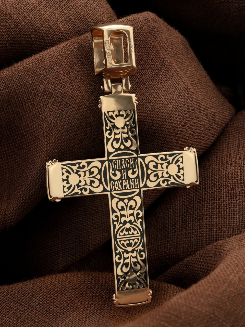 Крест из золота c эмалью и эбеновым деревом