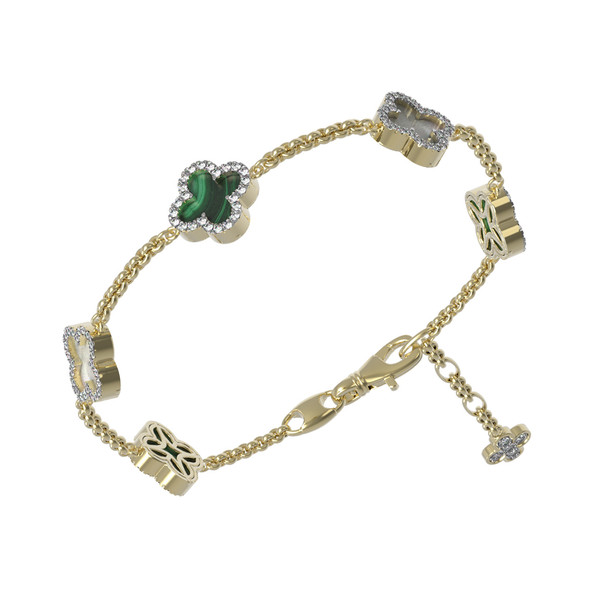 Браслет из лимонного золота c бриллиантами, малахитом и перламутром