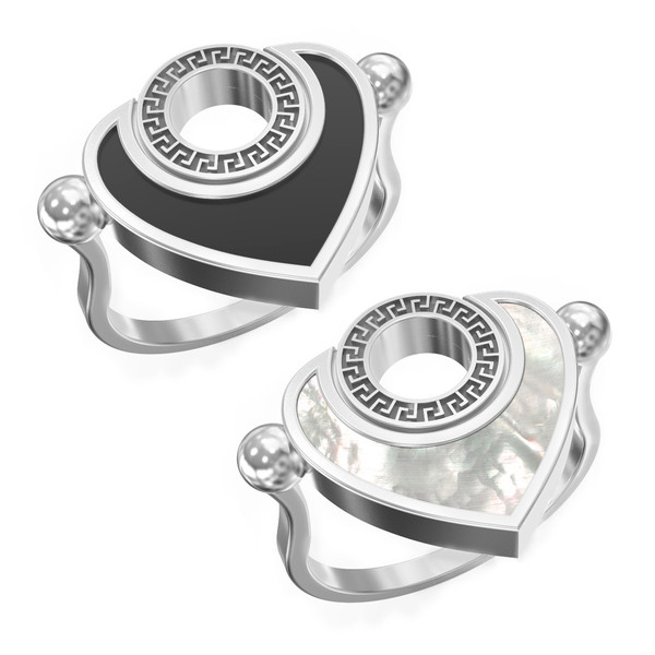 Кольцо из белого золота c ониксом и перламутром