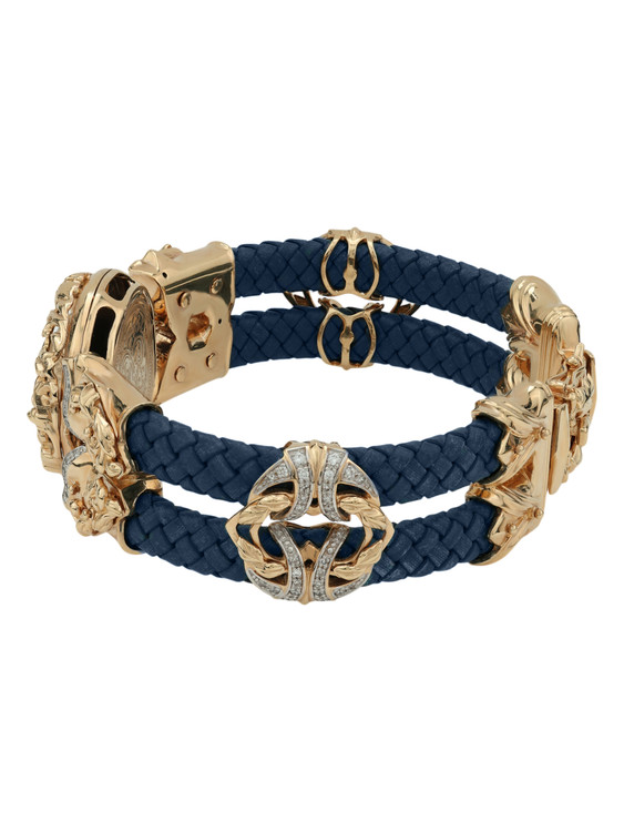 Браслет из золота c эмалью, бриллиантами, кожаным шнурком и ониксом