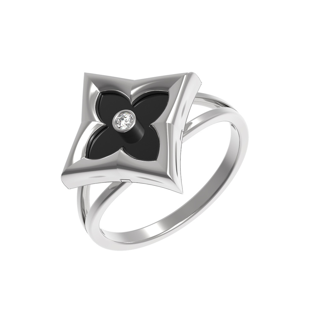 Кольцо из белого золота c бриллиантами и ониксом