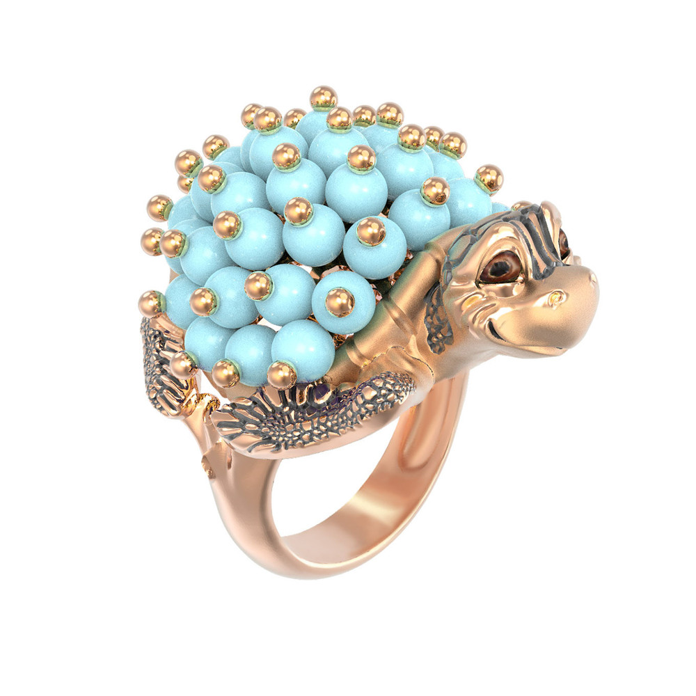 Кольцо из золота c эмалью и бирюзой