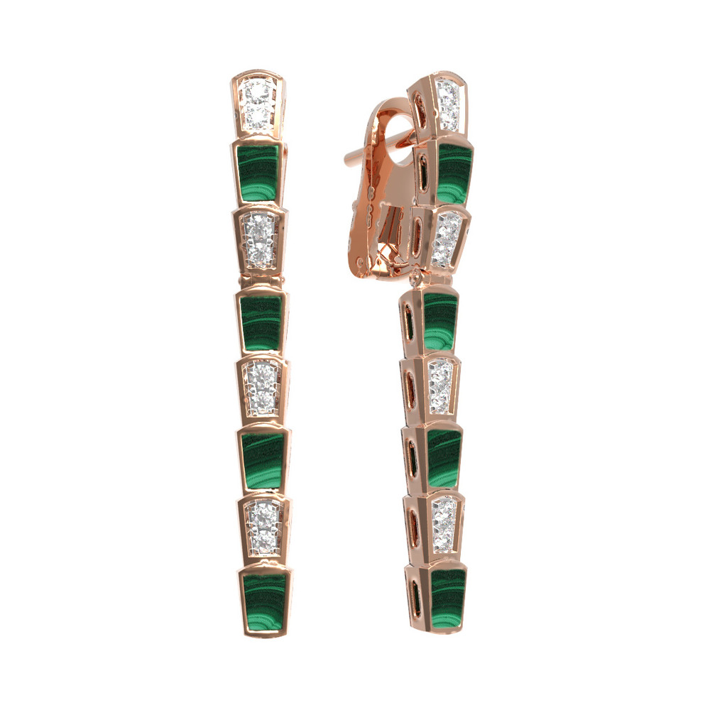 Серьги из золота c бриллиантами и малахитом