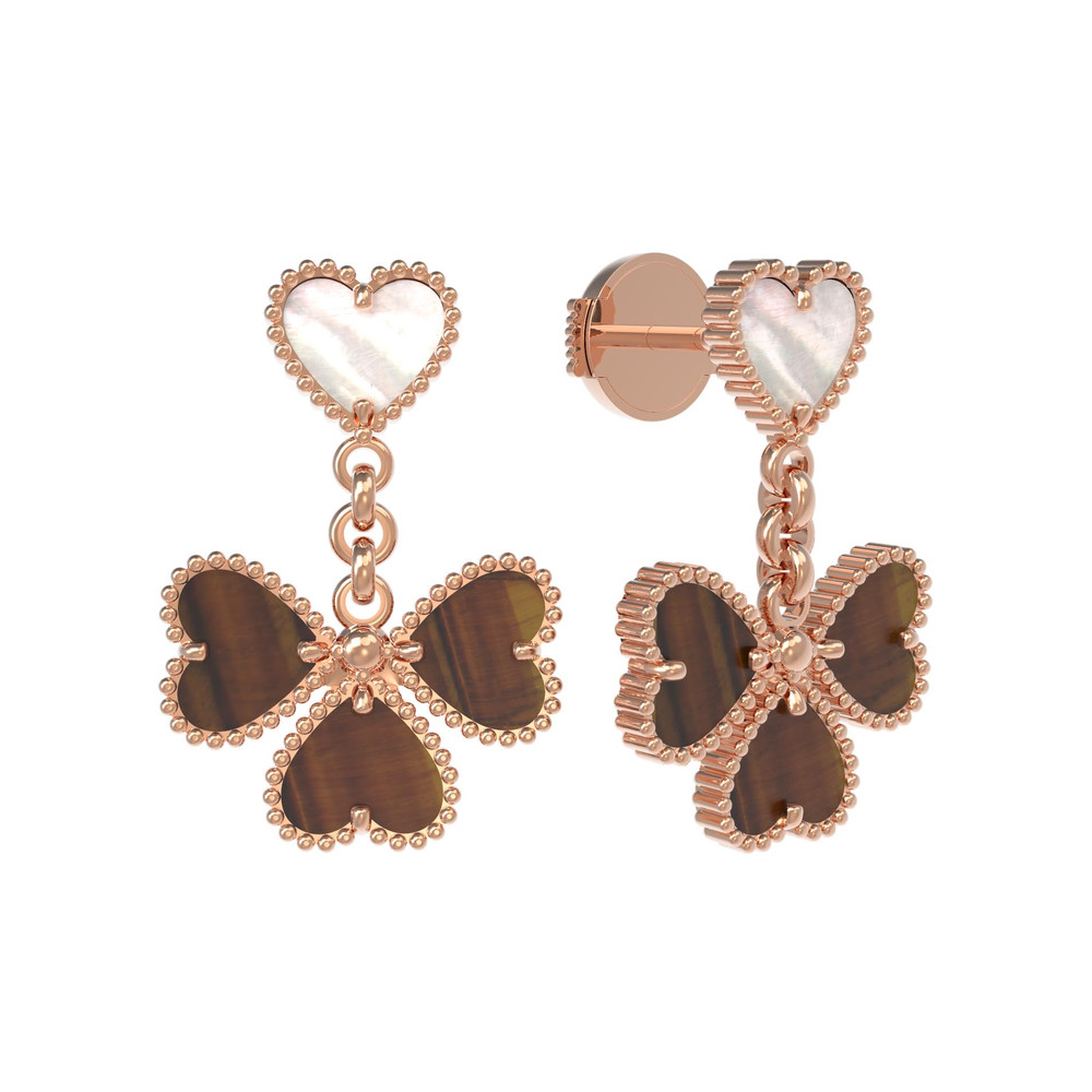 Серьги из золота c тигровым глазом и перламутром