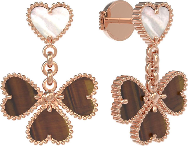 Серьги из золота c тигровым глазом и перламутром