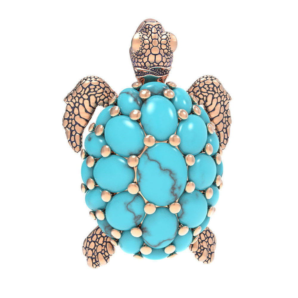 Брошь из золота c эмалью и бирюзой