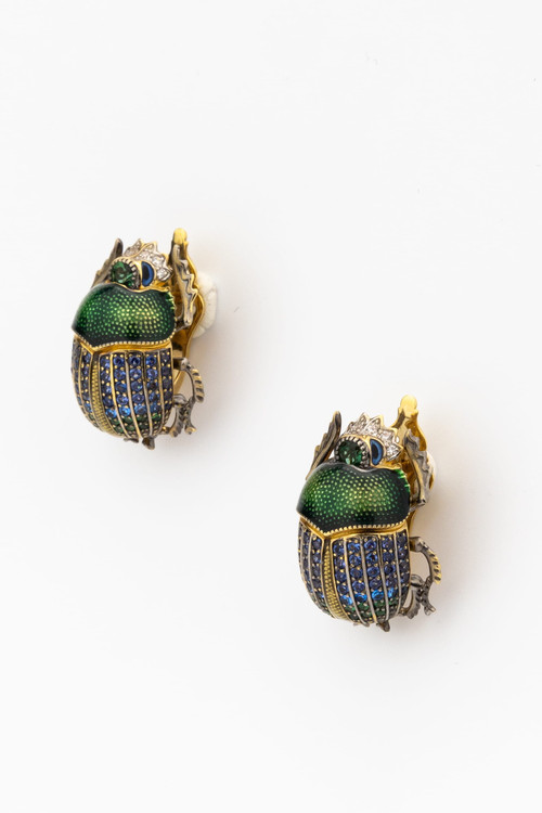 Серьги из лимонного золота c эмалью, фианитом и турмалином