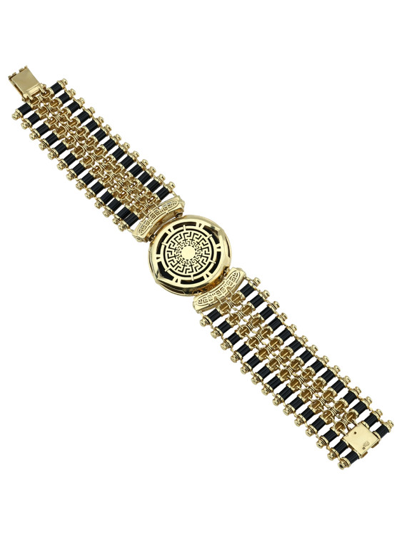 Браслет из лимонного золота c эмалью, ониксом и рубином