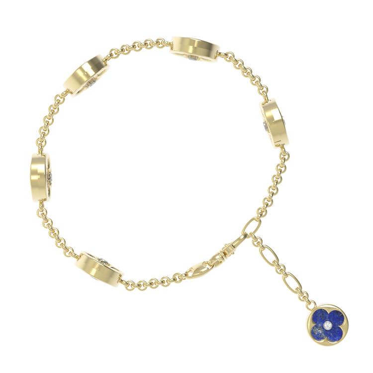 Браслет из лимонного золота c бриллиантами, лазуритом и перламутром