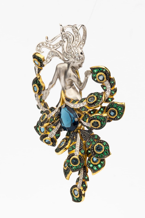 Брошь из лимонного золота c фианитом и топазом London