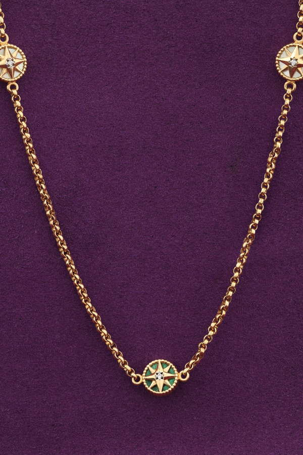 Колье из золота c бриллиантами, малахитом и перламутром