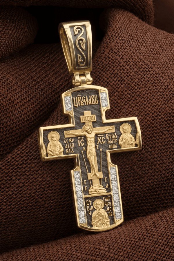 Крест из лимонного золота c бриллиантами