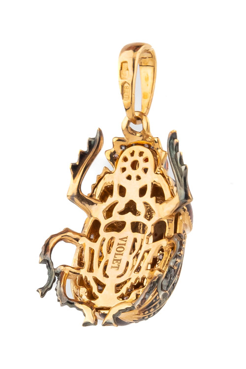 Подвеска из золота c эмалью, фианитом и гранатом