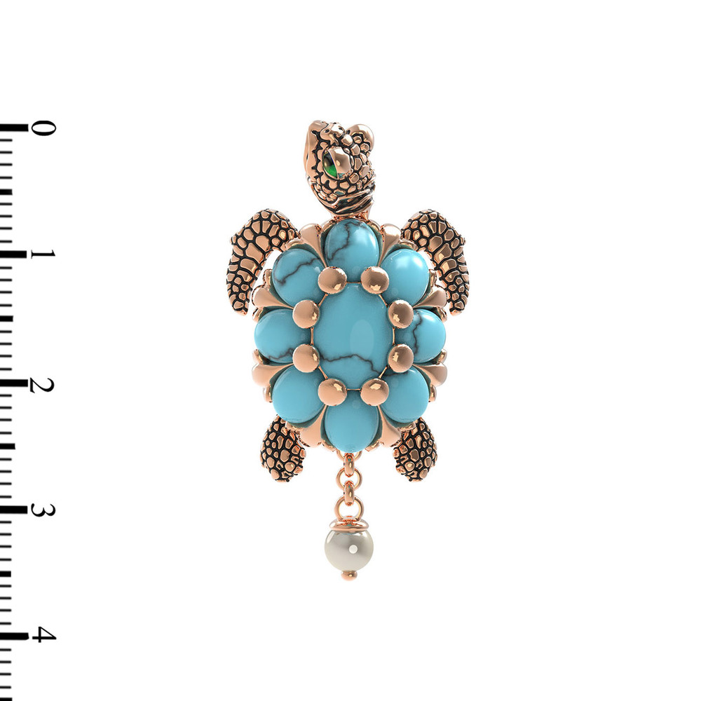 Подвеска из золота c эмалью, жемчугом и бирюзой