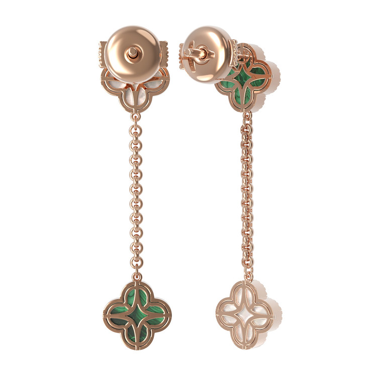 Серьги из золота c бриллиантами, малахитом и перламутром