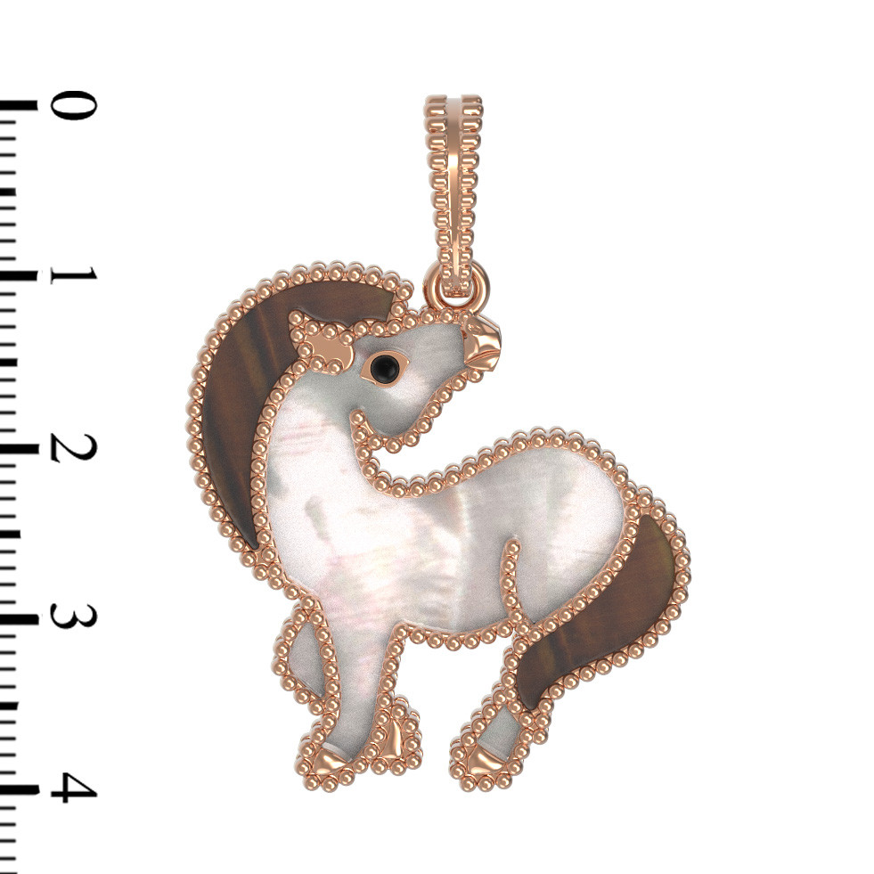 Подвеска из золота c эмалью, тигровым глазом и перламутром