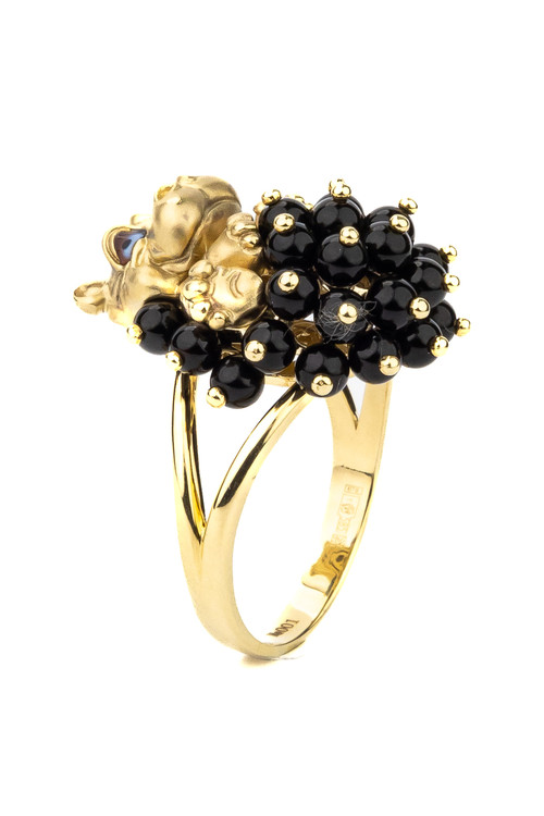 Кольцо из лимонного золота c эмалью и ониксом