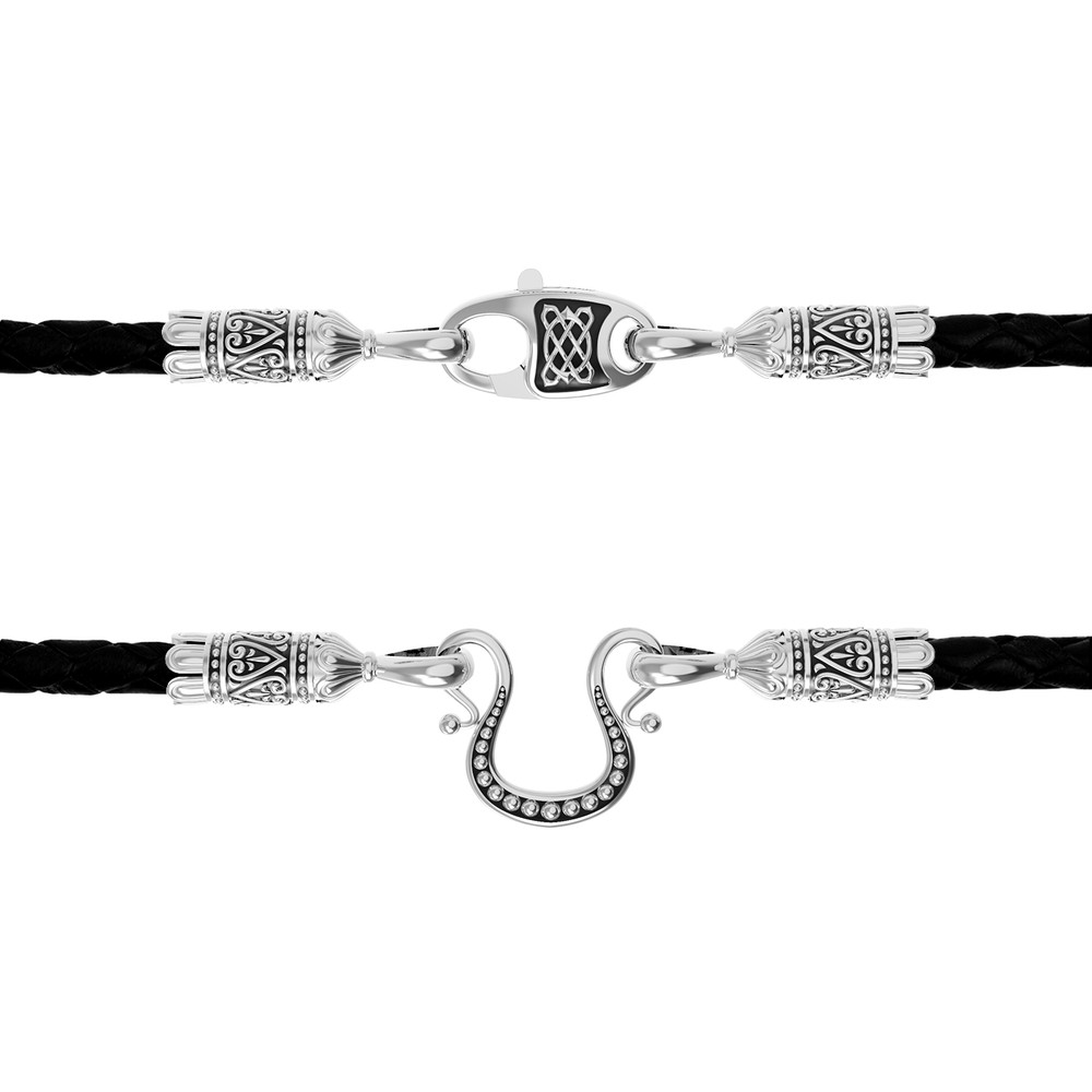 Гайтан из белого золота c кожаным шнурком