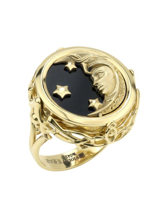 Кольцо из лимонного золота c ониксом и перламутром