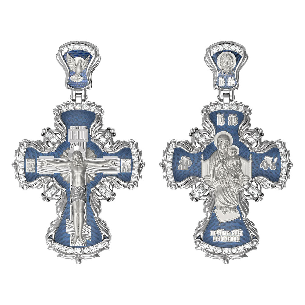 Крест из белого золота c эмалью и бриллиантами